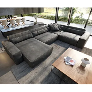 DeLife Wohnlandschaft Sirpio XL Lederimitat Vintage Anthrazit Recamiere variabel,