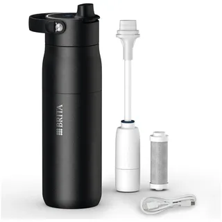 Brita LARQ iQ Digitale Filter Trinkflasche schwarz (680 ml) inkl. Hydration Tracking (App), Aktivkohle Wasserfilter & UV-C – neutralisiert 99,99% Bakterien & filtert Mikroverunreinigungen, PFAS & mehr