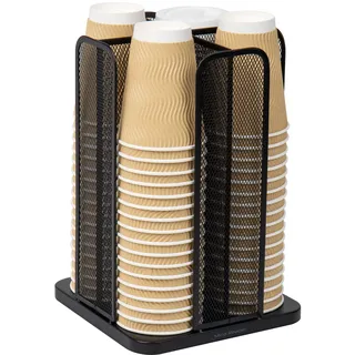 Mind Reader Network Collection, 4-Compartment Cup and Lid Dispenser, Countertop Organizer, Metal Mesh, 8" L x 8" W x 11.5" H, Black