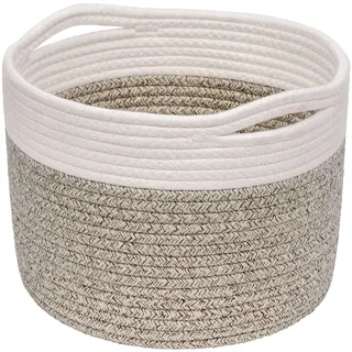 TIMEYARD Korb Aufbewahrung, Wäschekorb Kinder, Klein Korb für Geschenke, Regal, Baby Spielzeug Aufbewahrungskörbe, Körbe Geflochten, 24x18cm, Braun & Weiß