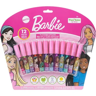 Barbie 12-teiliges Set, Lipgloss auf Pflanzenbasis, erstes Make-up-Set für Mädchen, perfekt für Partys, Pyjama-Partys, ab 3 Jahren, von Townley Girl