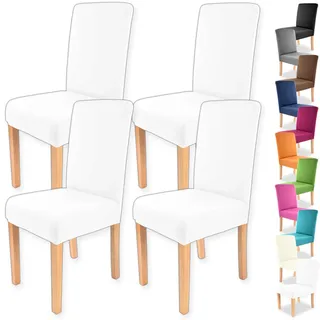 Gräfenstayn 4 STK Stretch-Stuhlhusse Charles - runde und eckige Stuhllehnen - VORTEILSPACKUNG - bi-elastische Passform mit Öko-Tex Siegel Standard 100: „Geprüftes Vertrauen“ (Weiß)