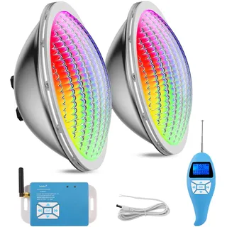 LyLmLe LED Poolbeleuchtung PAR56, 30W Poolscheinwerfer RGB Farbwechsel Externe Synchronisation mit Fernbedienung, 316L Edelstahl, IP68 Wasserdicht LED Unterwasserscheinwerfer, 12V AC(2er-Pack)