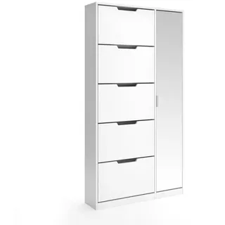 Vicco Schuhkipper Luca Weiß 22 x 169 cm , Weiß, Silberfarben , Holzwerkstoff , 8 Fächer , 5 Schubladen , Rechteckig , 22x169x59 cm , Garderobe, Schuhaufbewahrung, Schuhschränke