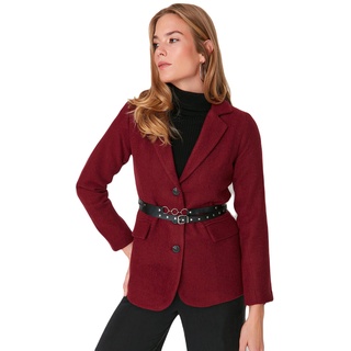 Trendyol Women's Damen Regular Zweireihig Plain Webstoff Blazer Coat, Burgundy, 42