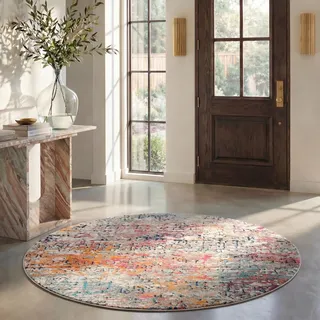SAFAVIEH Zeitgenössische Teppich für Wohnzimmer, Esszimmer, Schlafzimmer - Madison Collection, Kurzer Flor, Grau und Rosa, 200 x 200 cm