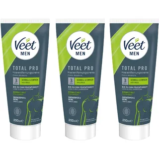 Veet Men Haarentfernungscreme für Oberkörper & Beine - Enthaarungscreme für Männer, Haarentfernung in 5-10 Minuten - 3 x 200 ml Tube & Spatel