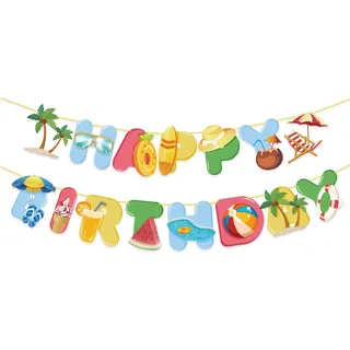 Hawaii Happy Birthday Banner, Beach Party Deko, Sommer Pool Party Deko Girlanden, Happy Birthday Girlande, Rettungsring Hut Tropical Geburtstag Girlande, Perfekt für Die Einer Sommerparty