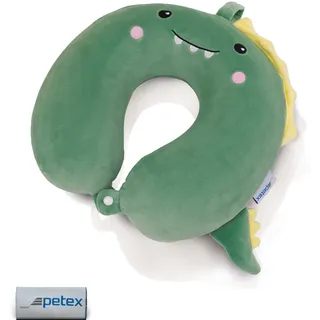 Petex Nackenhörnchen Nackenkissen Nackenstütze Reisekissen mit Memory Foam, ca. 32 x 30 cm, Kinder, Drache