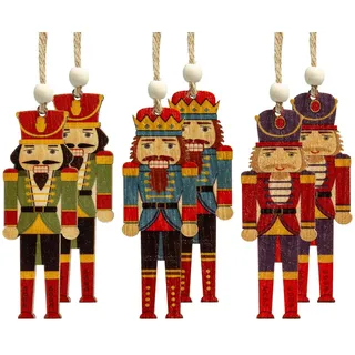 SIKORA BS697 Nussknacker Christbaumschmuck Holz Figur Weihnachtsbaum Anhänger 6er Set