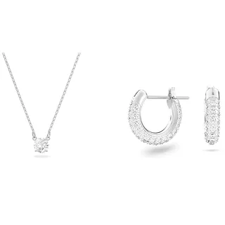 Swarovski Stone Kreolen, Pavé, Klein, Weiß, Rhodiniert & Attract Halskette, Rundschliff, Weiß, Rhodiniert