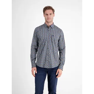 Langarmhemd LERROS, Herren, Gr. XL, N-Gr, light coffee, Web, Obermaterial: 97% Baumwolle, 3% Elasthan, bedruckt, normal hüftbedeckend, Rundhals, Hemden Langarmhemd, mit grafischem Minimal-Muster