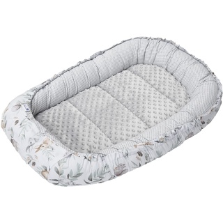 Medi Partners Babynest Kuschelnest Babynestchen 100% Baumwolle Nestchen Reisebett für Babys Säuglinge 100x60x15cm herausnehmbarer Einsatz (Hirsch in Blättern mit Grau Minky)