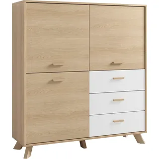 byLIVING Highboard BASTIAN Eiche Bianco, - holzfarben ¦ Maße cm B: 120, H: 131,