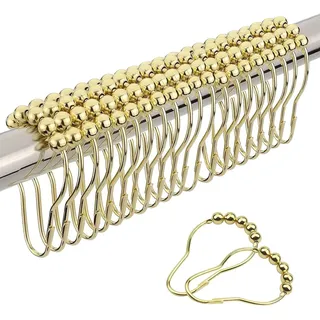 Duschvorhangringe, 20 Stück Edelstahl Duschvorhang Haken Glänzendes Duschringe Rostfrei Aufhängeringe Einzelhaken Vorhang Ringe mit Kugel Gleitsystem für Badezimmer (Gold)