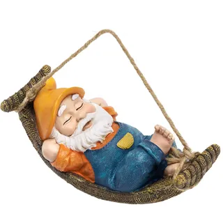 TERESA'S COLLECTIONS Gartenzwerge Gartendeko für Draußen 18cm Liegender Zwerg Gartenfigur aus Hängematte Kunstharz Wasserdicht Gartenwichtel Gartendeko Figur GNOME Herbst Dekoration Halloween deko