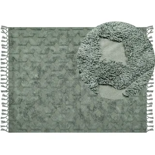 Beliani Teppich Baumwolle Grün 160 x 230 cm geometrisches Muster Kurzflor KARS