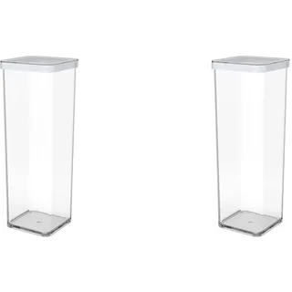 Rotho Loft quadratische Vorratsdose 2l mit Deckel und Dichtung, Kunststoff (SAN) BPA-frei, transparent/weiss, 2 l (10,0 x 10,0 x 28,5 cm) (Packung mit 2)