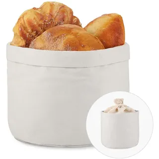 ecooe Brotkorb Stoff Brötchenkorb mit Kordelzug Brotbeutel Ø 20 cm modern Brottasche Baumwolle Hellgrau Brotkasten Brotbox Brötchenbeutel Staubdicht