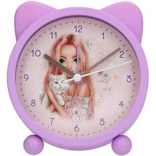Depesche 14063 TOPModel Blooming Kitty - Wecker in Lila für Kinder, mit Model-Katzen-Motiv, lautlose Uhr mit Licht-Funktion
