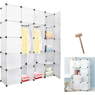 EINFEBEN 20 Wuerfel Weiss Regalsystem Kleiderschrank Kleiderschränke Kunststoff DIY Garderobenschrank mit Tueren Garderobe fuer Kinderzimmer Schlafzimmer einfach zu montieren