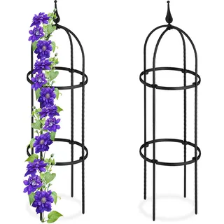 Relaxdays Rankhilfe Obelisk, 2er Set, 85 cm hoch, Ranksäule für Kletterpflanzen, Metall, freistehend, Rosenturm, schwarz