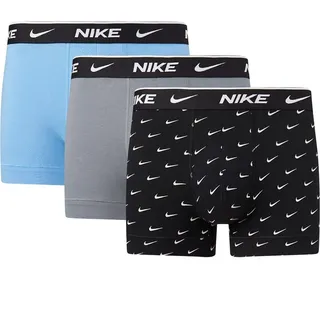 Nike Herren Everyday Cotton Stretch Trunks 3Pk, Swoosh Print/Grey/Uni. Blue, XL