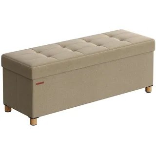 Songmics Sitzhocker mit Stauraum, klappbare Sitzbank mit Beinen, 38 x 110 x 40 cm Fußbank, Aufbewahrungsbox, bis 300 kg belastbar, für Wohnzimmer Schlafzimmer Flur, Kamelbraun LSF018K11