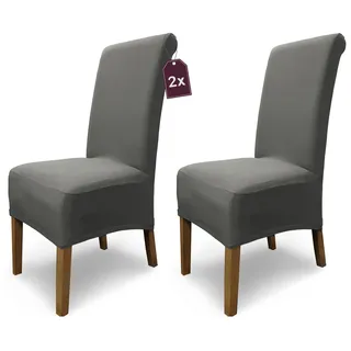 Scheffler Home Stuhlhussen Emma Cottina Grau 2er Set – Elastische waschbare Stuhlbezüge aus Baumwolle – Stuhlabdeckungen für Hochlehner Esszimmerstühle – Öko-Tex Zertifiziert