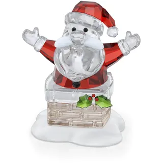 Swarovski Holiday Cheers Weihnachtsmann und Schornstein, Klarer Kristallanhänger mit Weißem Schnurrbart, Bommel, Stechpalmenblätter und -beeren sowie 349 Facetten, Größe: 7.4 x 4.7 x 6.8 cm