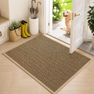 Fußabtreter Innen und Außen Waschbar Schmutzfangmatte Innen Fussmatte Schmutzmatte Aussen Schmutzfangteppich Fussabstreifer Innenbereich Eingangsmatte für Haustüren Flur Indoor Outdoor Brown 50x80cm