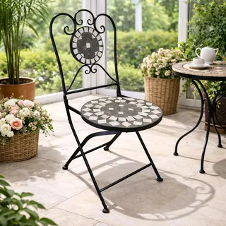 Mosaik Klappstuhl Gartenstuhl Bistrostuhl Kreis Design Anthrazit/Grau - Grau
