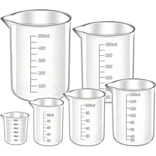 6 Stück Messbecher Set Measuring Cups, Messbecher 30ml 50ml 100ml 150ml 250ml 500ml, für Labor Küche Waschmittel Chemikalien