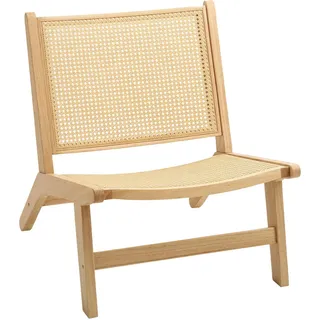 Homcom Sessel Relaxsessel ohne Armlehne, Stuhl mit Rattan-Rückenlehne, Holzrahmen Lesesessel für Wohnzimmer, Sessel, Polstersessel
