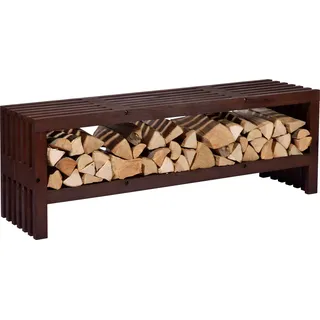 dobar® Green Label 29105FSCe | Gartenbank Svensson mit Kaminholzfach | Moderne Sitzbank mit Stauraum | Kiefernholz Massiv| Holzbank in modernem Design | 138 x 32 x 45,5 cm | Dunkelbraun