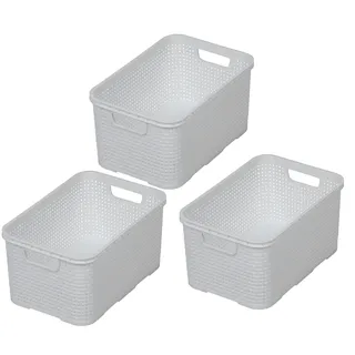 BranQ - Home essential Korb in Rattan Design 3er Set Grösse S 7l, Kunststoff PP, Weiß, 28,5x19,5x12,9 cm, 3 Stk.
