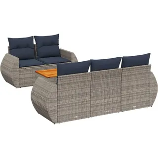 vidaXL 6-teiliges Gartensofa-Set mit Kissen, grau, Polyrattan - Grau