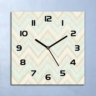 Wanduhr Echt-Glas-Küchenuhr Bunte Zickzack Quarz Lautlos 30x30 Deko Bilder - Grau