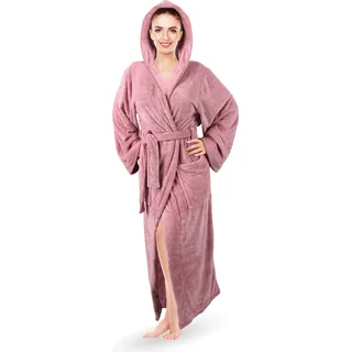 Bademantel ( Rosa / M ) Cozy für Damen mit Kapuze und Taschen, weich flauschig saugstark, Sauna und Spa - extra lang und breite Ärmel - Morgenmantel ( M - XL ) - Rosa