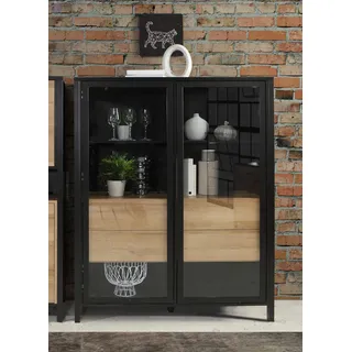 Forte Highboard 121,3 x 152,3 x 40,2 cm Schwarz / Riviera Eiche