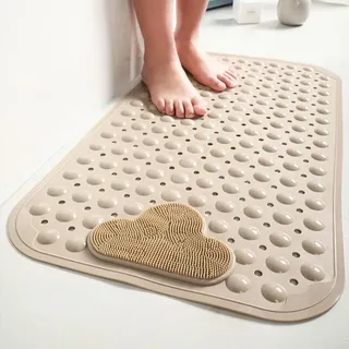 Moulaelos Duschmatte rutschfest, 80 x 50 cm rutschfeste Badematte mit Saugnäpfen, Duscheinlage Komfort Massage, Antirutschmatte Dusche Maschinenwaschbar, Khaki