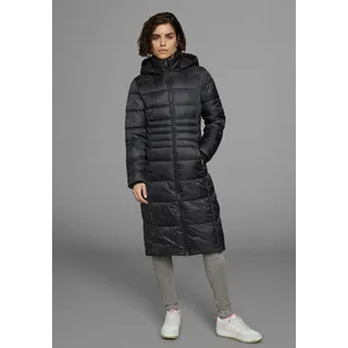 Steppmantel KANGAROOS, Damen, Gr. 36, schwarz, Web, Obermaterial: 100% Polyester. Futter: 100% Polyester. Kapuzenfutter: 100% Polyester. Wattierung: 100% Polyester, kontrastfarbene Details, unifarben, figurbetont kniebedeckend, Rippbündchen, Mäntel Steppmantel, mit abnehmbarer Kapuze