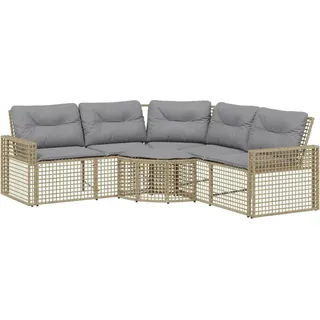 vidaXL Gartensofa in L-Form mit Kissen und Fußbank Beige Poly Rattan - Hellgrau