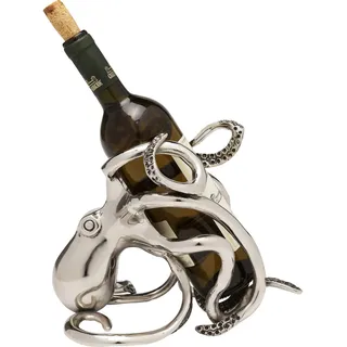 Kare Design Flaschenhalter Octopus, Silber, Flaschengestell für Wein, Deko Objekt, Aluminium Gestell, 25x16x20 cm (H/B/T)