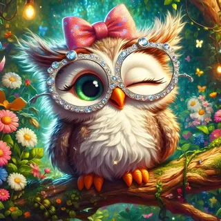 GDYEEH Augenzwinkern Owl Diamond Painting Kits Erwachsene, 5D Baby-Eule Diamant Kunst Bilder Anfänger, DIY Runder Vollbohrer Blumen Diamanten Malerei Stickerei Geschenke Home Wand Dekor 30x30 cm