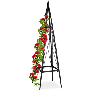 Relaxdays Rankhilfe, eckig, freistehend, Rosen, Tomaten, Wein, Garten, wetterfest, Eisen Rankobelisk, H: 132 cm, schwarz