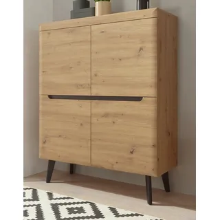 Highboard Ronson in Artisan Eiche und schwarz skandinavisch, Kommode 107cm - Braun, Naturbelassen, Schwarz
