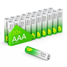 GP Extra Alkaline Batterien AAA Longlife | Micro Batterien LR03 1,5V | Pack mit 20 Stück AAA Batterien (briefkasten-geeignete Verpackung) | leistungsstark mit Neuer G-TECH-Technologie