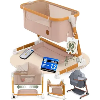 MaliDa Babybett mit Rollen | Beistellbett Baby Boxspringbett | Stubenwagen Höhenverstellbar mit Wiegefunktion | Reisebett Baby mit Matratze | Bett, Babywiege, Crib, Bassinet, Bed | Hell - Weiß