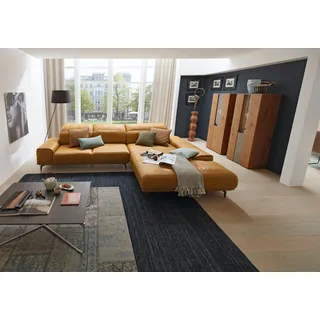 Musterring Wohnlandschaft "MR 2490 Ecksofa mit erstklassigem Sitzkomfort, Long-Life-Leder" Bronze-Fuß Sitzhöhe 46cm, wahlweise mit Funktionen, Maße 342 x 207 cm, kurkuma, b